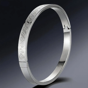 Stainless Steel Bangle Bracelet Women Men Heartbeat Wave Pattern Hinge Clasp Creative Minimalist Titanium Steel Jewelry