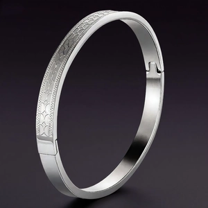 Geometric Carved Stainless Steel Hinged Bracelet Simple Fashionable Titanium Steel Waterproof Bangle For Women Men