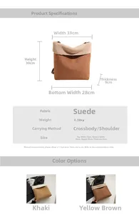 Detailed size specifications for the stylish autumn suede tote bag with fleece trim