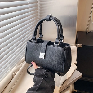 Women Handbag Lychee Pattern PU Leather Small Square Crossbody Bag Minimalist Vintage Silver Buckle Commuter Top Handle