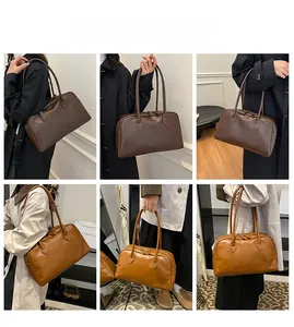 Multi-angle views of high-capacity faux leather tote bags in coffee and tan shades