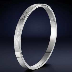 Edelstahl Armreif Geometrisches Graviertes Muster Scharnier Manschette Armband Unisex Minimalistischer Modeschmuck