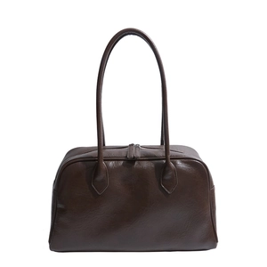 Retro dark brown large tote bag with leather texture and long handles for women