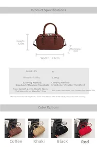 Detailed size specifications for retro cylinder handbags with four color options