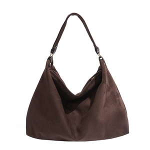 Minimalist dark brown suede hobo shoulder bag with matte finish for daily commuting