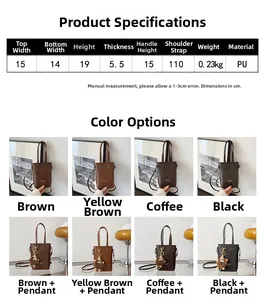 Detailed size chart and multi-color options for vintage mini PU leather crossbody bags