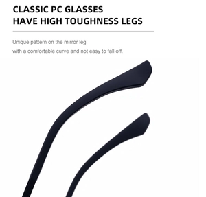 Close-up of flexible curved temples with anti-slip texture on round frame sunglasses