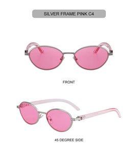 Retro oval sunglasses featuring a silver metal frame with pink lenses and color code C4