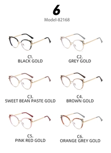 Cat eye glasses frames in six assorted colors with slim metal temples model 82168