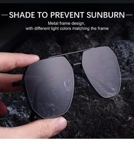 Détail de lunettes de soleil en métal polygone avec verres gris-violet et plaquettes