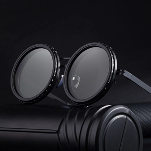 Men's retro round frame sunglasses with adjustable gear dial and industrial punk style