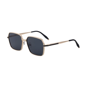 Lunettes de soleil carrées en métal doré pour hommes avec gravure et verres gris foncé