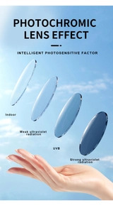 Détail montrant les verres photochromiques s'adaptant aux UV sur des lunettes de soleil