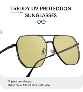 Détails de lunettes de soleil polygonales en métal avec verres jaunes et double pont