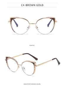 Cat eye brown gold frame glasses shown in front view and side view with color change