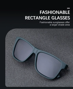 Detail view of matte dark green rectangular sunglasses frames with temple measurements