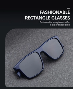 Macro detail of dark blue rectangular sunglasses with model XT-142 C3 visible on the temple