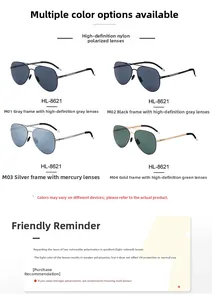 Aviator sunglasses color options with HD nylon polarized lenses and UV protection