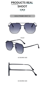 Trois perspectives de lunettes de soleil en métal avec verres gris dégradés
