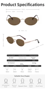 Spécifications détaillées de taille pour lunettes de soleil ovales à branches en acier