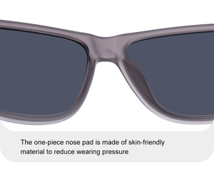 Close-up of the skin-friendly one-piece nose pad on grey square frame sunglasses