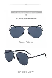 Front and 45-degree views of pilot polarized sunglasses with black metal frames and nylon lenses