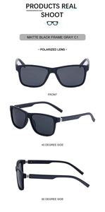 Detailed views of matte black polarized sunglasses with anti-slip temple texture