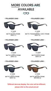 Matrix display of polarized square frame sunglasses in six matte color finishes