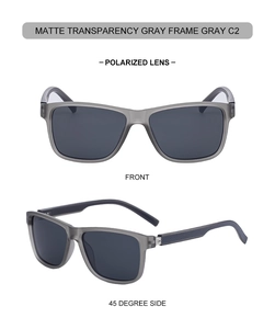 Polarized sunglasses in matte transparency gray frame with refined diamond pattern temples