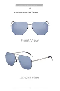 Détails de lunettes aviateur argentées avec verres polarisés en nylon et branches en acier