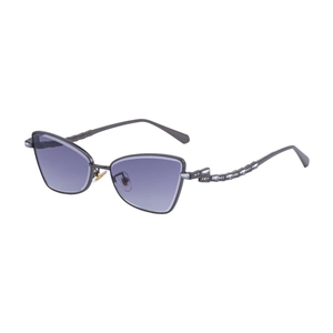 Cat eye sunglasses with grey gradient lenses and rhinestone-encrusted metal frames