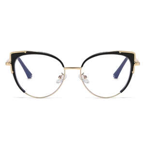 Modern cat-eye anti-blue light glasses frame in premium black and gold metal finish