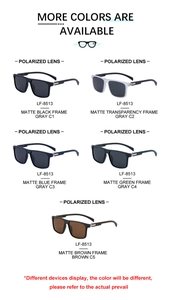 Polarized square frame sunglasses in matte black, green, and blue displayed in five colors