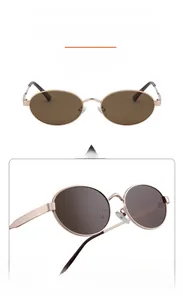 Détails de lunettes de soleil ovales polarisées avec monture en inox et verres marrons
