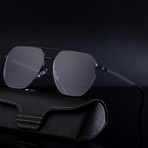 Lunettes De Soleil Polygonales À Grande Monture Pour Hommes Vintage Double Pont Acier Inoxydable Polycarbonate