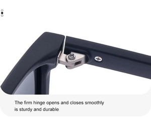 Macro shot of sturdy metal hinges on square polarized sunglasses for men's eyewear