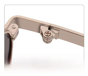Vue macro détaillée des charnières renforcées en acier doré sur les lunettes de soleil