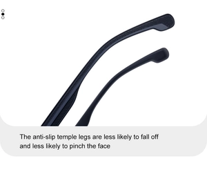 Detail of matte black sunglasses temples featuring anti-slip texture for a secure fit