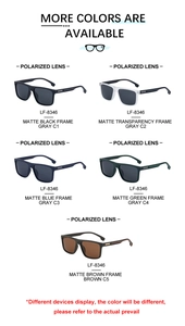 Polarized square sunglasses in five matte color options with detailed model LF-8346 specs