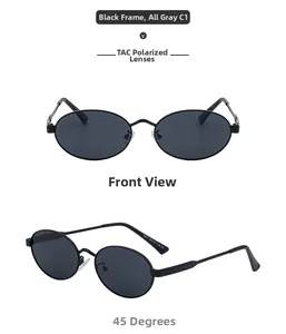 Détail de lunettes de soleil ovales polarisées avec verres TAC et branches en acier inoxydable