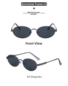 Détails de lunettes de soleil ovales polarisées gris anthracite avec verres TAC en acier
