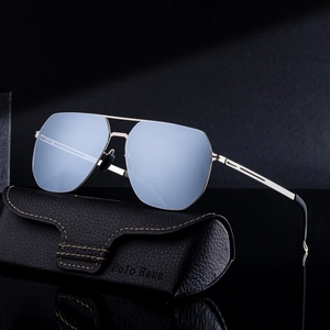 Lunettes de soleil aviateur pour hommes avec verres miroir bleus et étui en cuir