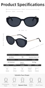 Specifiche delle dimensioni per occhiali da sole cat-eye con lenti polarizzate e aste metalliche