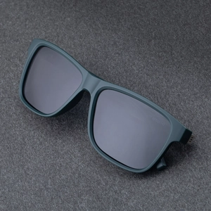 Dark green matte square polarized sunglasses with dark lenses in 45-degree view