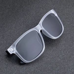 Mens polarized square sunglasses with matte translucent grey frames and dark grey lenses