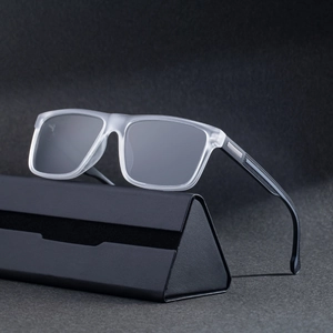 Classic square matte white polarized sunglasses with black textured arms and case
