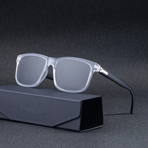 2025 trendy square polarized sunglasses with matte gray frames and black temples