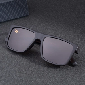 Classic matte black square polarized sunglasses for men with 45-degree product angle