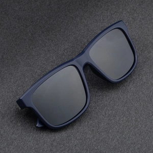 Men's square polarized sunglasses with navy blue matte frames and dark gray lenses