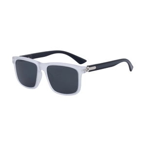 Men's square polarized sunglasses with matte white frame and black lenses for outdoor use